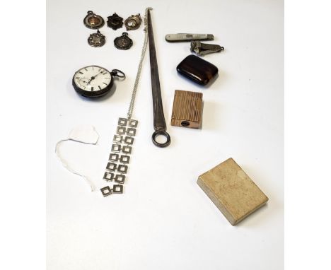 A collection of silver and silver plate including five medals from the 1930's, a silver pocket watch, a 1970's silver necklac