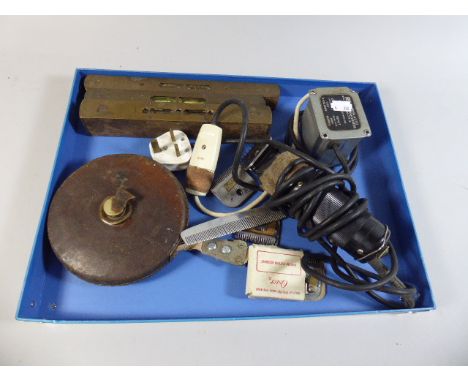 A Collection of Items To Include, three Spirit Levels, Tape Measure, Vintage Electric Horse Clippers with Extra Blades