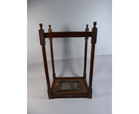 An Edwardian Mahogany Framed Two Division Stick Stand with Metal Drip tray, 43x30x69 High