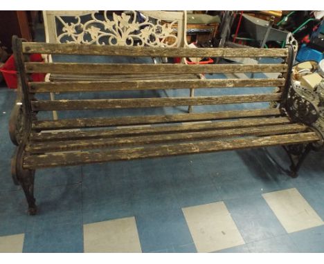 A Coalbrookdale Cast Iron and Wooden Garden Bench, Nasturtium Pattern Ends, 185cm Long