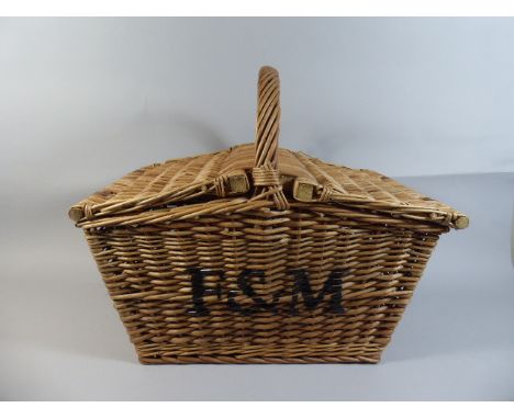 A Wicker Fortnum and Mason Picnic Hamper with Hinged Lids and Looped Carrying Handle, 52cm Wide