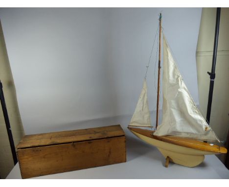 A Vintage Triang Pond Yacht with Rare Original Box, 59cm Long 