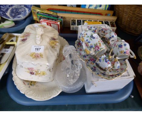 A Tray of Ceramics and Glass to Include Horse and Foal Ornament, Miniature Coffee Service, Cheese Dish and Merrythought Tea F