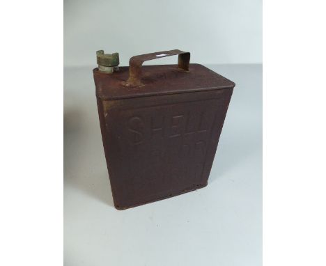 A Vintage Shell Motor Spirit Can, Rusted, 32cm High 