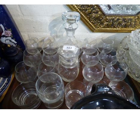 A Tray of Glassware to Include Modern Decanter, Twelve Brandies and Six Whiskies 