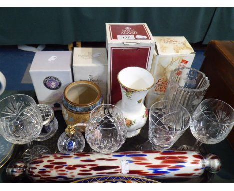 A Tray of Boxed Glassware, Old Country Rose Vase, Glass Rolling Pin