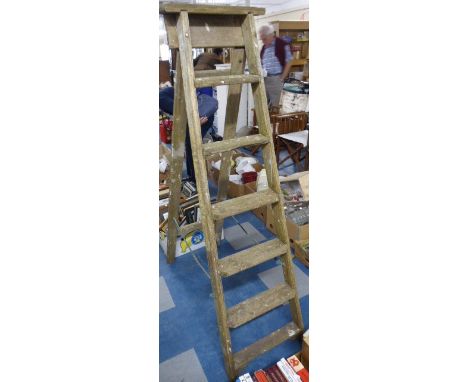 A Vintage Six Step Wooden Step Ladder