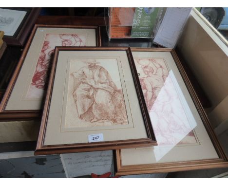 A Collection of Three Framed Prints of Old Master Sketches 