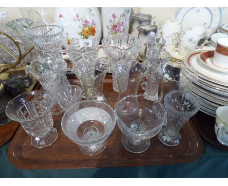 A Tray of Glassware to Include Vases, Lamp Shades Etc