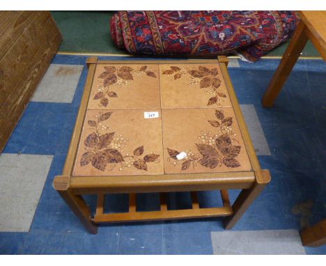 A Square Tiled Top Coffee Table with Stretcher Shelf