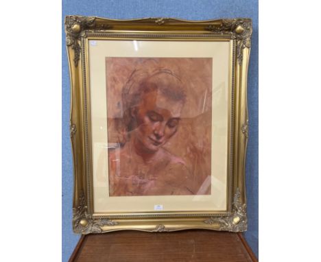 French School (20th Century), portrait of a lady, pastel, framed 