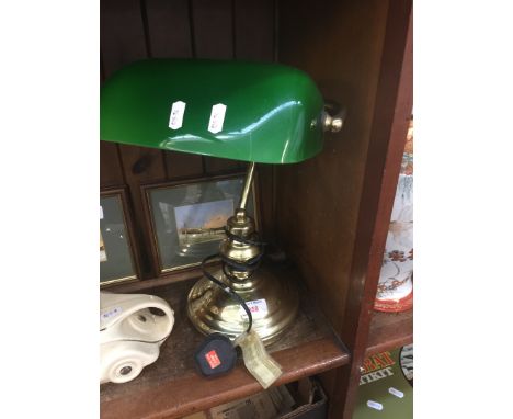 Green glass and brass desk lamp 