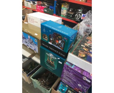 Large quantity of boxed Xmas scenes and ornaments ( light up ) 