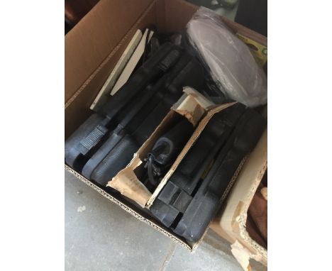 A box of tools including drills, sander, etc 