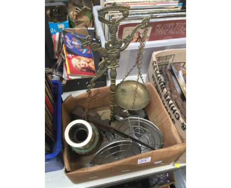 Box of misc items including scales 
