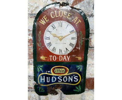 Advertisement - an original Hudson's 1/4 pound packets shop front enamel sign produced by the Enamel Co Ltd, Birmingham, Regi