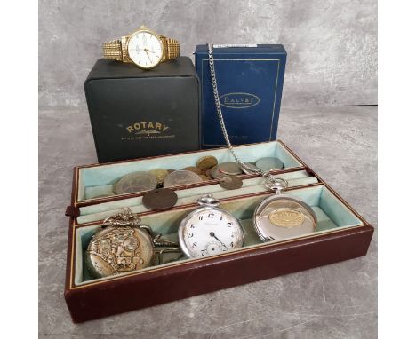 Gentleman's Effects- Early 19th century and later coinage, Rotary gold plated watch, boxed with certification; Dalvey of Scot