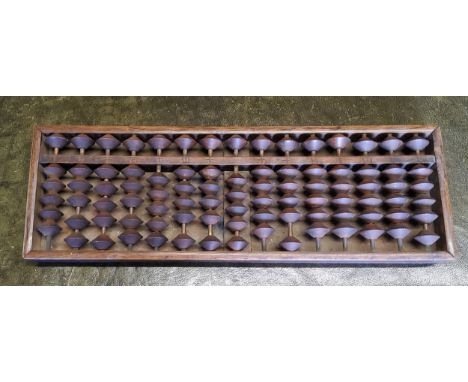 An early 20th century Chinese padouk wood abacus 33cm wide 