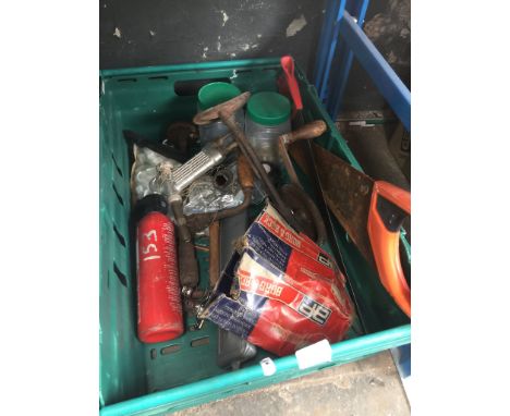 A crate of mixed tools 
