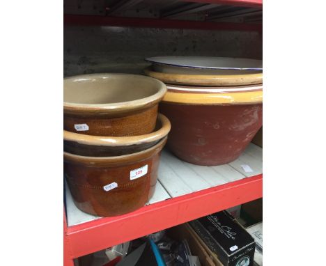 Quantity of pottery basins and an enamel basin 