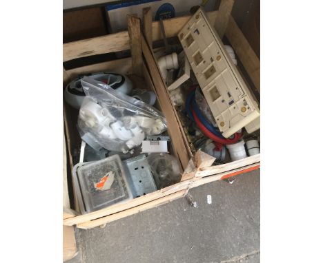 2 boxes of misc including pipe and electrical fittings 