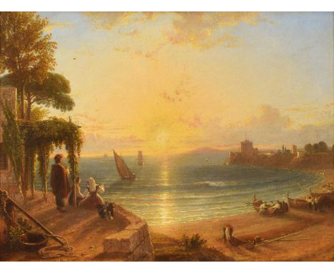 Circle of William Havell (British 1782-1857) "Bay of Naples" Bears signature, titled and dated 1831 on gilt nameplate, oil on
