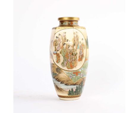 A Japanese Meiji Period Satsuma Vase by Kizan A Japanese Meiji Period Satsuma Vase by Kizan (Kore O Tsukuru), of hexagonal ou