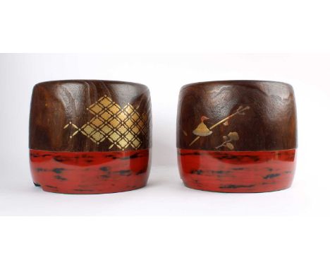 A Pair of Japanese Lacquered Wood Hibachi A Pair of Japanese Lacquered Wood Hibachi, a device for heating food (lit. fire-bow