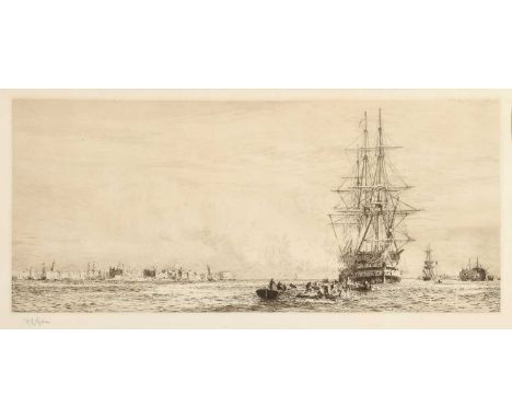 William Lionel Wyllie (British 1851-1931) "H.M.S. Victory at Portsmouth Harbour" Signed in pencil in the margin, etching.23.5