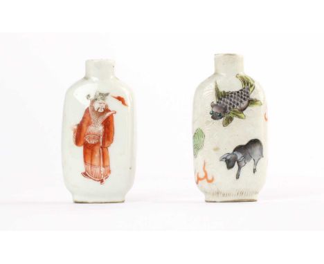 Two 19th Century Chinese Porcelain Snuff Bottles Two 19th Century Chinese Porcelain Snuff Bottles, the first painted with a w