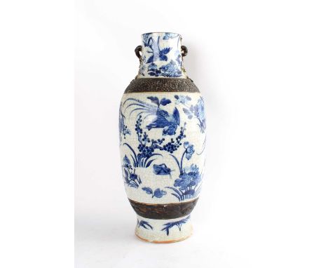 A Large Chinese "Cracked Ice" Baluster Vase A Large Chinese "Cracked Ice" Baluster Vase, late Qing, with faux-bronze twin han