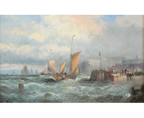 Hubert Thornley (British fl. 1859-1898) Coastal view with fishing boats in choppy waters Signed, oil on canvas.23.5 x 39.5cm 