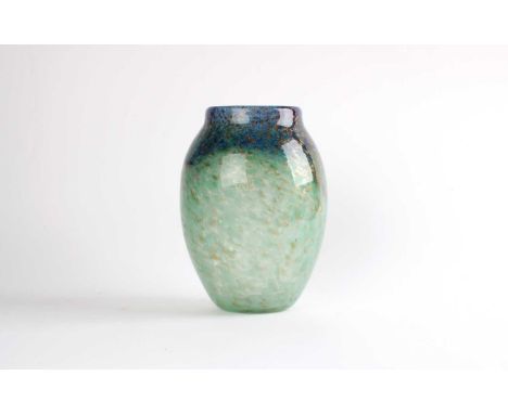 John Moncreiff Ltd, Perth "Monart" Glass Vase Shape "MF", size code VI, speckled blue to light green with aventurine, ground 