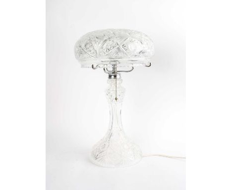 An Early 20th Century Crystal "Mushroom" Table Lamp An Early 20th Century Crystal "Mushroom" Table Lamp, twin bayonet fixture