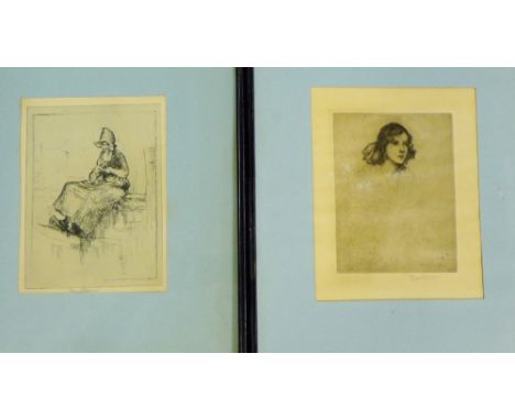 J. Brown Gibson Two etchings to include a Dutch Girl and a Head and Shoulders portrait of another Signed in pencil, both fram