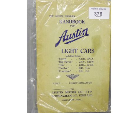A vintage Owner Drivers handbook for Austin Light Cars