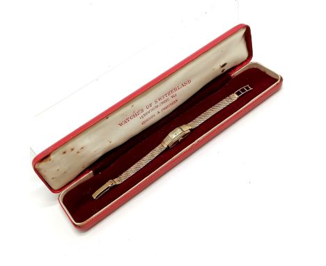9ct Gold Art Deco Rotary ladies wristwatch, 18 grams total weight , with original case, not running, glass face has chip to c