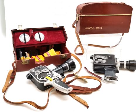 Bolex Leather cased 8 mm P1 Zoom Reflex Cine Camera, with lenses, films and Accessories, t/w another. 