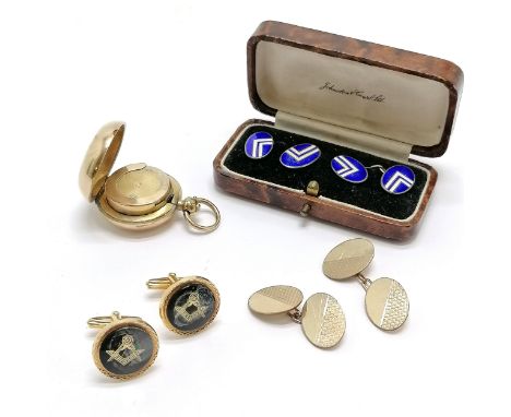 Pair of silver blue &amp; white enamel cufflinks (1 has a small chip) in original Johnston &amp; Court retail box t/w gold pl