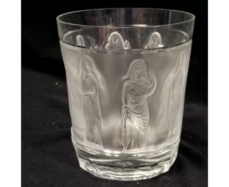 Lalique whisky Femmes tumbler in the Art Nouveau style with figural detail - 10cm high x 8.5cm diameter ~ some nicks to rim 