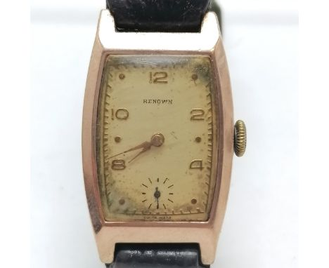 Art Deco 9ct rose gold cased (Edinburgh by British Watch Cases Ltd) mechanical wind wristwatch - 35mm x 20mm for spares / rep