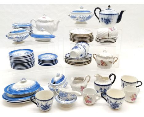 Antique Copeland Spode Child's blue and white willow pattern dinner service, t/w 2 part child's tea sets, etc, mostly good co