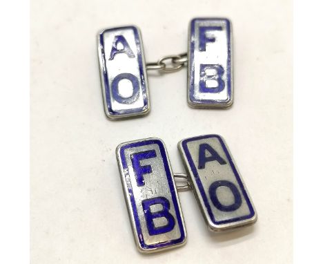 Silver Ancient order of Froth Blowers pair of cufflinks with enamel detail - 8.2g total weight 
