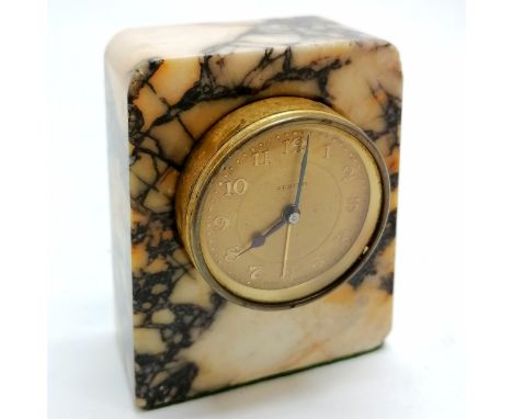 Zenith manual wind alarm clock in an Art Deco marble case - 9cm high and has slight losses to corners and movement sitting lo