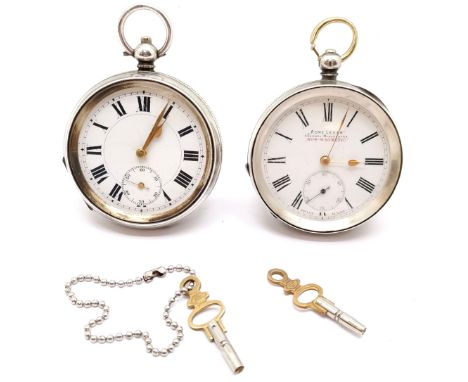 2 x Gents silver cased pocket watches (largest 48mm H Samuel Manchester) - both have keys &amp; running BUT WE CANNOT GUARANT