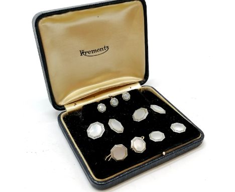 Krementz cased set of octagonal cufflinks / studs with mother of pearl detail 