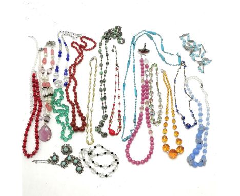 Qty of vintage glass bead necklaces inc Austrain crystal, silver marked cornelian stone set ring etc - SOLD ON BEHALF OF THE 