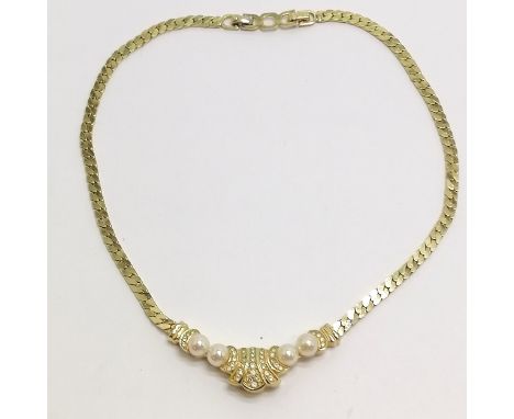 Christian Dior gold tone necklace with mock pearl / paste detail - 38cm long 