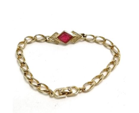 Christian Dior gold tone bracelet with central red and white detail - 18cm long 