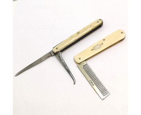 Antique Morden &amp; Co. pocket knife and pick A/F , T/W an unusual folding pocket comb total length 13.5 cm both bone cased 